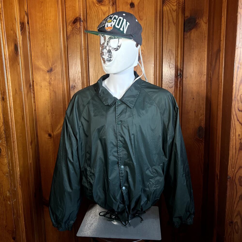 ATHLETECH L 90s Windbreaker Jacket Olive Green Hooded Relaxed Fit Vintage